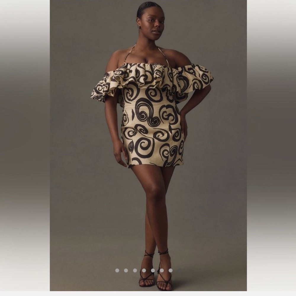 The Wolf Gang Elegant Off-Shoulder Swirl Pattern Dress - Picture 4 of 7